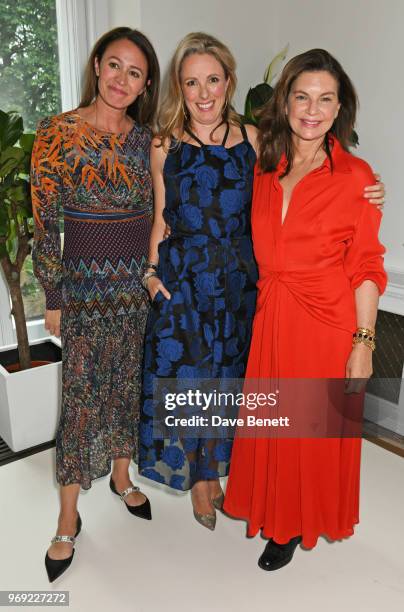 Caroline Rush, Stephanie Phair and Dame Natalie Massenet attend the Moet Summer House VIP launch night on June 7, 2018 in London, England.