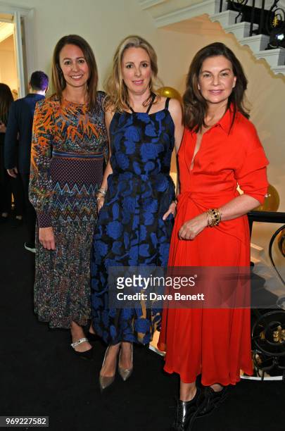 Caroline Rush, Stephanie Phair and Dame Natalie Massenet attend the Moet Summer House VIP launch night on June 7, 2018 in London, England.
