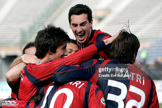 Andrea Lazzari of Cagliari celebrates a goal during the Serie A match between Cagliari Calcio and Parma FC at Stadio Sant'Elia on February 21, 2010...