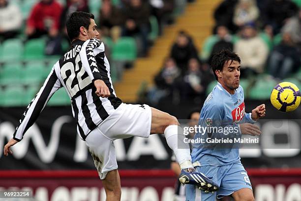Alexandros Tziolis of AC Siena in action against Luca Cigarini of SSC Napoli during the Serie A match between AC Siena and SSC Napoli at Stadio...