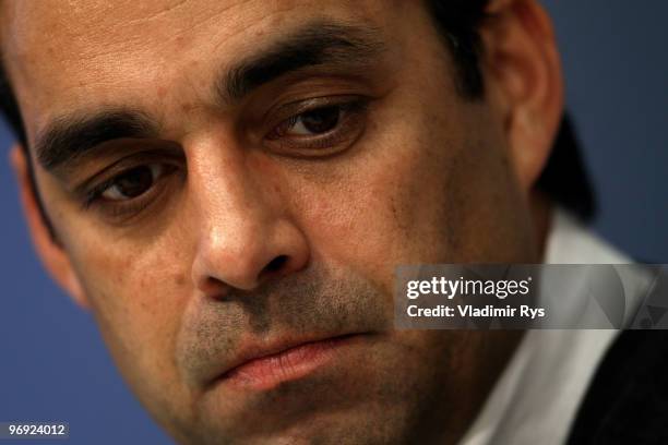 Freiburg coach Robin Dutt looks dejected during the press conference after the Bundesliga match between SC Freiburg and Hertha Berlin at Badenova...