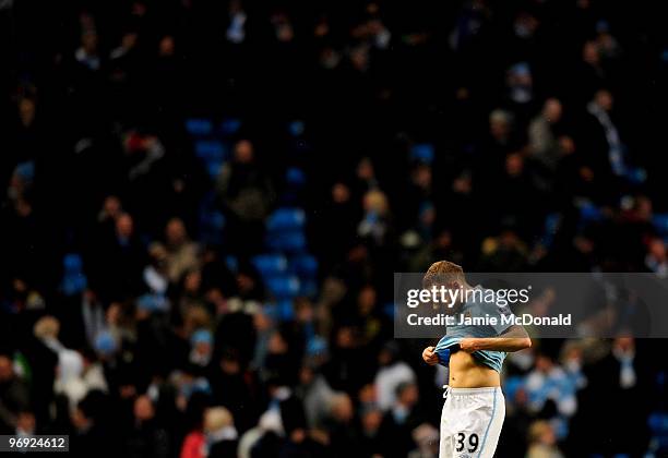 Craig Bellamy of Manchester City looks on during the Barclays Premier League match between Manchester City and Liverpool at City of Manchester...