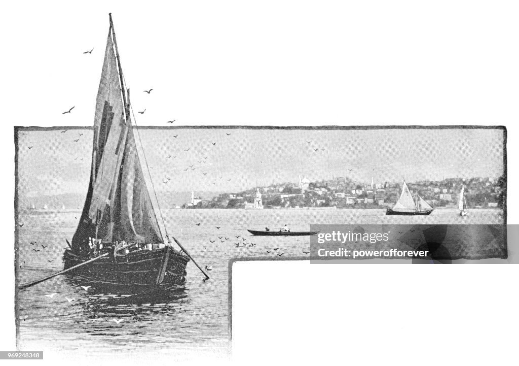 Bateaux sur la mer de Marmara à Istanbul, Turquie - XIXe siècle