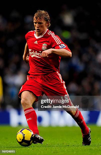 Dirk Kuyt of Liverpool in action during the Barclays Premier League match between Manchester City and Liverpool at City of Manchester Stadium on...