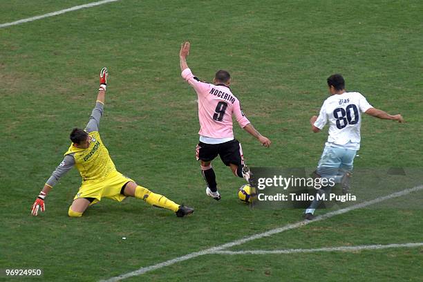 Antonio Nocerino of Palermo scores the third goal during the Serie A match between US Citta di Palermo and SS Lazio at Stadio Renzo Barbera on...