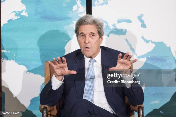 John Kerry, former U.S. Secretary of State, speaks during the International Mayors Climate Summit in Boston, Massachusetts, U.S., on Thursday, June...