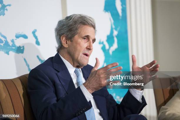 John Kerry, former U.S. Secretary of State, speaks during the International Mayors Climate Summit in Boston, Massachusetts, U.S., on Thursday, June...