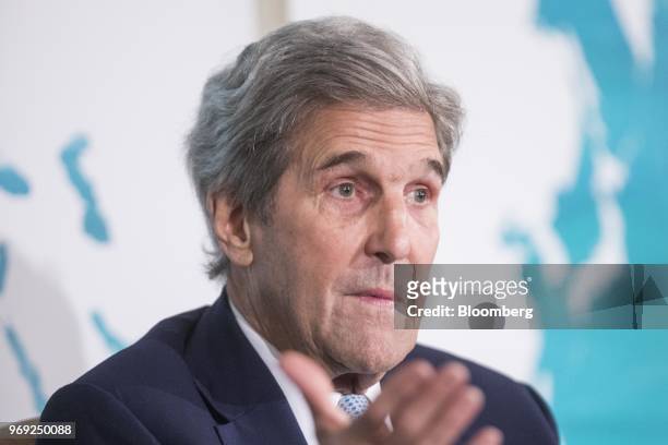 John Kerry, former U.S. Secretary of State, speaks during the International Mayors Climate Summit in Boston, Massachusetts, U.S., on Thursday, June...