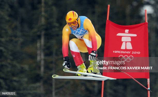 Canada's Ryan Semple is seen during the downhill of the Men's Vancouver 2010 Winter Olympics Super Combined event at Whistler Creek side Alpine...