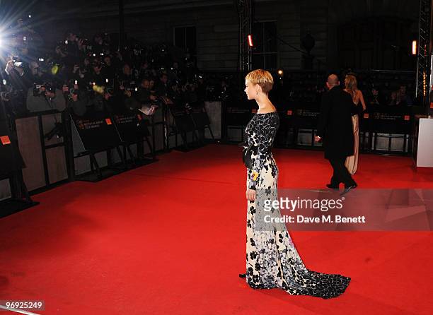 Carey Mulligan arrives at the Orange British Academy Film Awards 2010, at The Royal Opera House on February 21, 2010 in London, England.