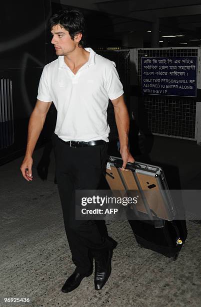 England cricket team captian Alastair Cook walks after arriving at the Zia International Airport in Dhaka on February 21, 2010. The England cricket...