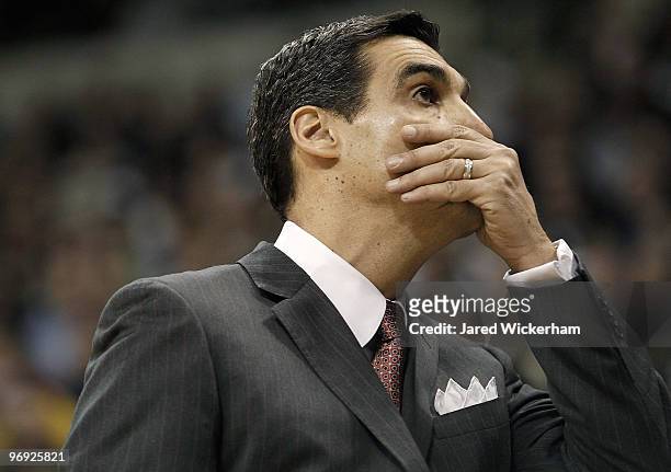 Head coach Jay Wright of the University of Villanova Wildcats reacts to a call in the first half during the game against the University of Pittsburgh...