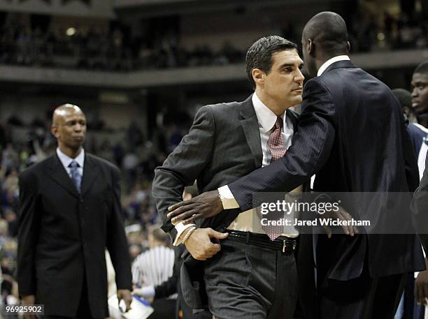 Head coach Jay Wright of the University of Villanova Wildcats reacts after being given a technical foul in the first half during the game against the...
