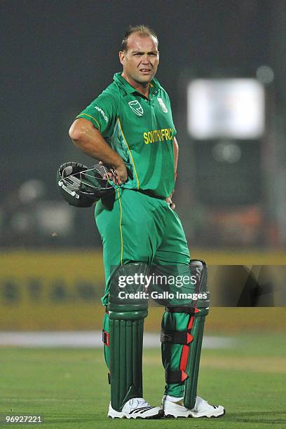 Jacques Kallis of South Africa looks on during the First One Day International between India and South Africa at Sawai Mansingh Stadium on February...