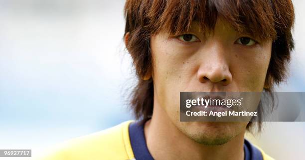 Shunsuke Nakamura of Espanyol looks on during the pre-match warm-up before the start of the La Liga match between Malaga and Espanyol at La Rosaleda...