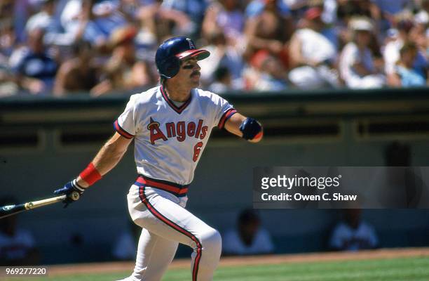 Bill Buckner of the California Angels bats at the Big A circa 1987 in Anaheim, California.