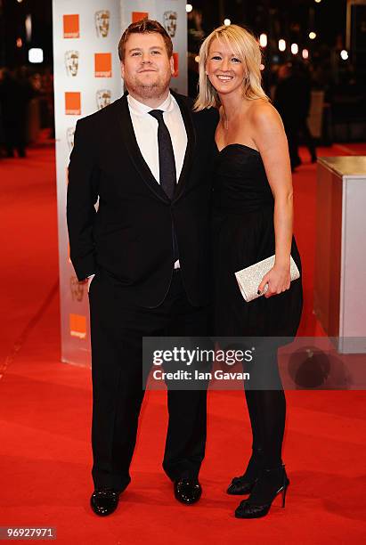 James Corden and girlfriend Julia Carey attend the Orange British Academy Film Awards 2010 at the Royal Opera House on February 21, 2010 in London,...