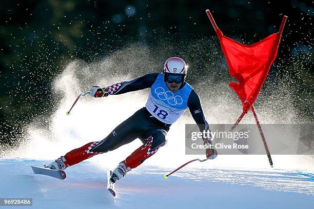 Natko Zrncic-Dim of Croatia competes during the Alpine Skiing Men's Super Combined Downhill on day 10 of the Vancouver 2010 Winter Olympics at...