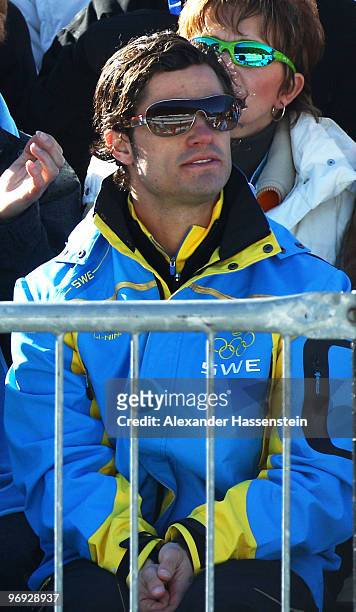 Prince Carl Philip of Sweden watches the men's biathlon 15 km mass start on day 10 of the 2010 Vancouver Winter Olympics at Whistler Olympic Park...
