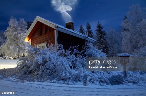 sauna in winter moonlight - finland stock pictures, royalty-free photos & images