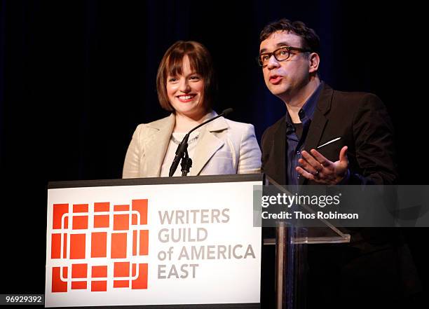 Elisabeth Moss and Fred Armisen attend the 62 Annual Writers Guild Awards - Show at the Millennium Broadway Hotel on February 20, 2010 in New York...