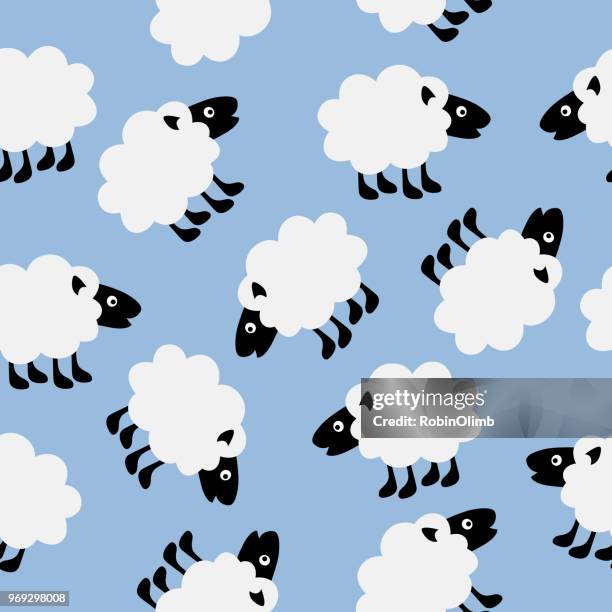 stockillustraties, clipart, cartoons en iconen met schattige schapen naadloze patroon - insomnia