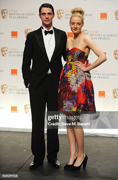 Matthew Goode and Romola Garai pose in the awards room during the The Orange British Academy Film Awards 2010, at The Royal Opera House on February...