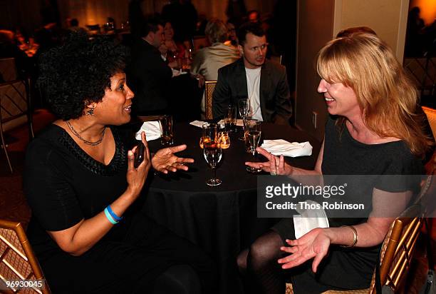 Personality Nancy Giles and guest attend the 62 Annual Writers Guild Awards - Arrivals & Cocktail Party at the Millennium Broadway Hotel on February...