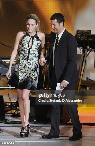 Laura Chiatti and Fabio Fazio attend 'Che Tempo Che Fa' Italian Tv Show held at Rai Studios on February 21, 2010 in Milan, Italy.