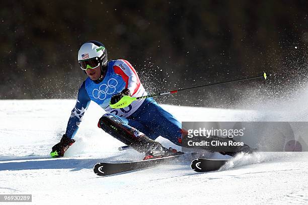 Bode Miller of the United States competes during the Alpine Skiing Men's Super Combined Slalom on day 10 of the Vancouver 2010 Winter Olympics at...