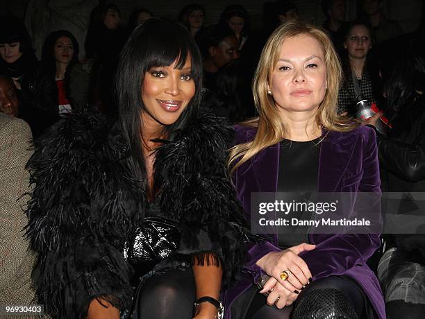 Naomi Campbell and Ekaterina Doronin pose on the front row at the Vivienne Westwood Red Label show for London Fashion Week Autumn/Winter 2010 at on...