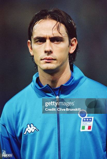 Filippo Inzaghi of Italy lines up prior to the FIFA 2002 World Cup Group Eight Qualifying match against Hungary played at the Ennio Tardini Stadium...