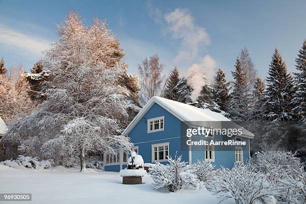 house of winter - deep snow stock pictures, royalty-free photos & images