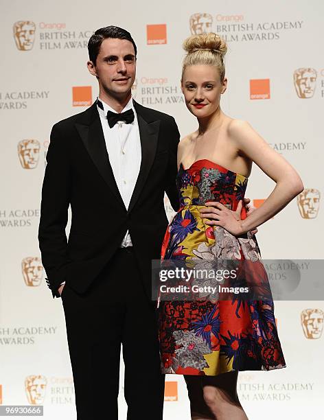 Matthew Goode and Romola Garai poses in the awards room during the Orange British Academy Film Awards 2010 at the Royal Opera House on February 21,...