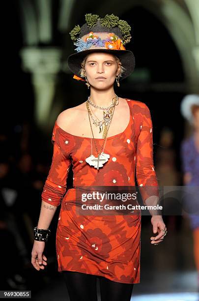 Pixie Geldof walks down the catwalk during the Vivienne Westwood Red Label fashion show during London Fashion Week on February 21, 2010 in London,...