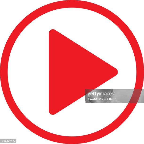 rot beschriebenen schaltfläche "wiedergabe" - play button stock-grafiken, -clipart, -cartoons und -symbole