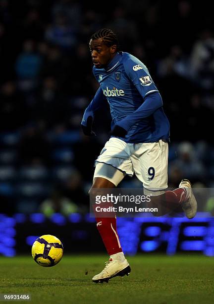 Frederic Piquionne of Portsmouth in action during the Barclays Premier League match between Portsmouth and Stoke City at Fratton Park on February 20,...