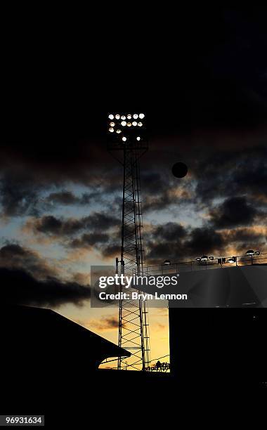 General view of the floodlights at Fratton Park during the Barclays Premier League match between Portsmouth and Stoke City at Fratton Park on...