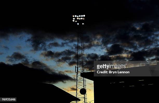 General view of the floodlights at Fratton Park during the Barclays Premier League match between Portsmouth and Stoke City at Fratton Park on...