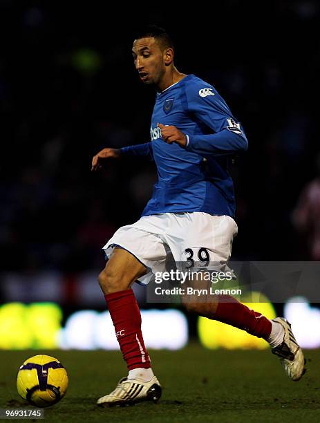 Nadir Belhadj of Portsmouth in action during the Barclays Premier League match between Portsmouth and Stoke City at Fratton Park on February 20, 2010...