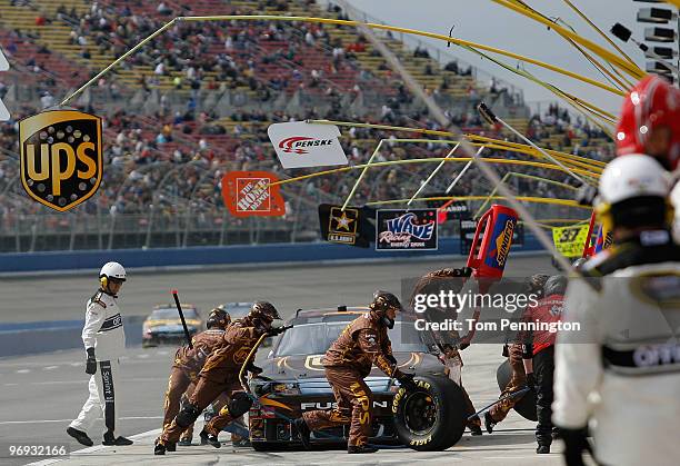 David Ragan pits the UPS Ford during the NASCAR Sprint Cup Series Auto Club 500 at Auto Club Speedway on February 21, 2010 in Fontana, California.