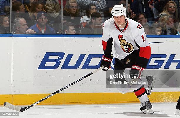 Filip Kuba of the Ottawa Senators skates against the New York Islanders on February 14, 2010 at Nassau Coliseum in Uniondale, New York.