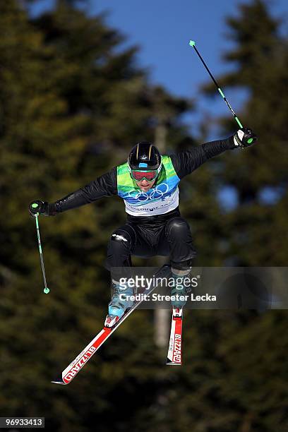 Simon Stickl of Germany competes in a men's ski cross race on day ten of the Vancouver 2010 Winter Olympics at Cypress Mountain Resort on February...