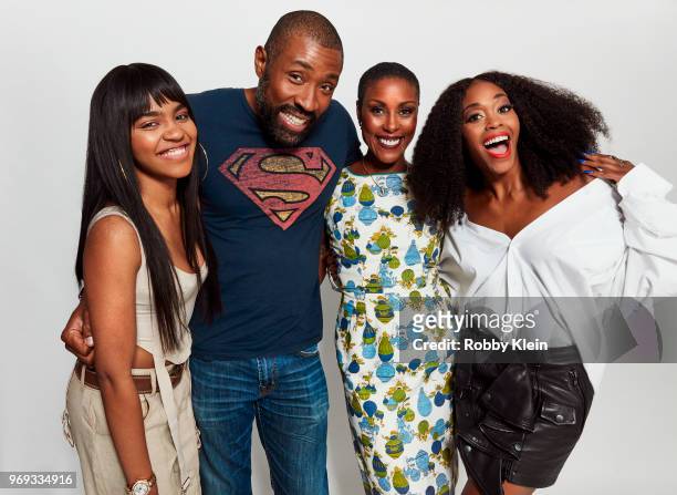 Actors China Anne McClain, Cress Williams, Chistine Adams and Nafessa Williams from CW's 'Black Lightning' pose for a portrait during Comic-Con 2017...