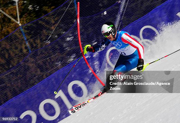 Bode Miller of the USA takes the Gold Medal during the Men's Alpine Skiing Super Combined on Day 10 of the 2010 Vancouver Winter Olympic Games on...