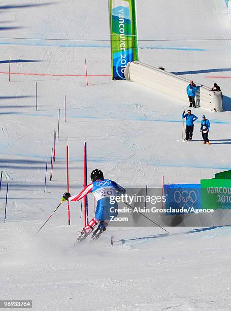 Bode Miller of the USA takes the Gold Medal during the Men's Alpine Skiing Super Combined on Day 10 of the 2010 Vancouver Winter Olympic Games on...