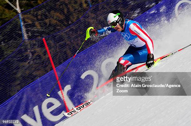 Bode Miller of the USA takes the Gold Medal during the Men's Alpine Skiing Super Combined on Day 10 of the 2010 Vancouver Winter Olympic Games on...