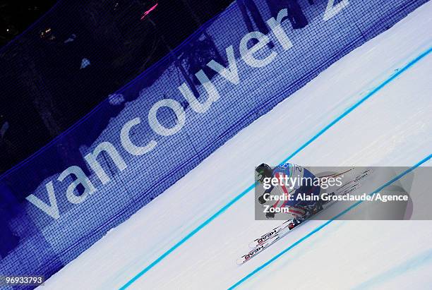 Bode Miller of the USA takes the Gold Medal during the Men's Alpine Skiing Super Combined on Day 10 of the 2010 Vancouver Winter Olympic Games on...