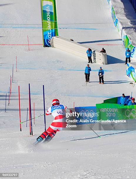 Silvan Zurbriggen of Switzerland takes the Bronze Medal during the Men's Alpine Skiing Super Combined on Day 10 of the 2010 Vancouver Winter Olympic...