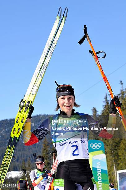 Magdalena Neuner of Germany takes 1st place during the Women's Biathlon 12.5km Mass Start on Day 10 of the 2010 Vancouver Winter Olympic Games on...